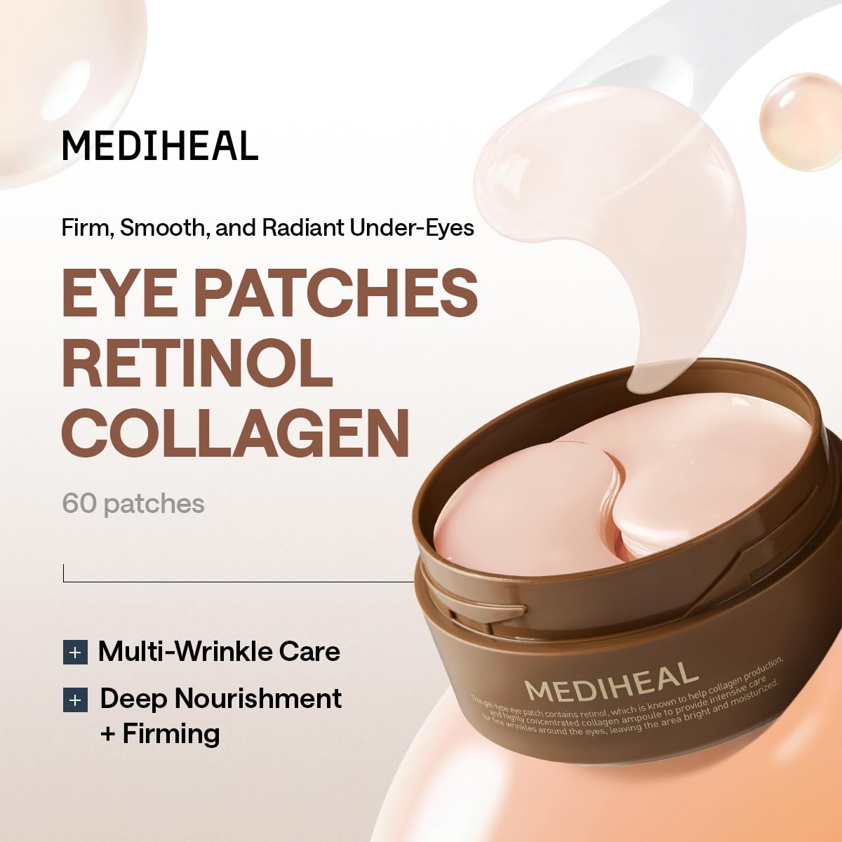 Mediheal Retinol Collagen Under Eye Patches - Korean Hydrogel Eye Pads (60 patches) with 95% Retinol & Collagen - Maple Wellness Supplements