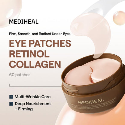 Mediheal Retinol Collagen Under Eye Patches - Korean Hydrogel Eye Pads (60 patches) with 95% Retinol & Collagen - Maple Wellness Supplements