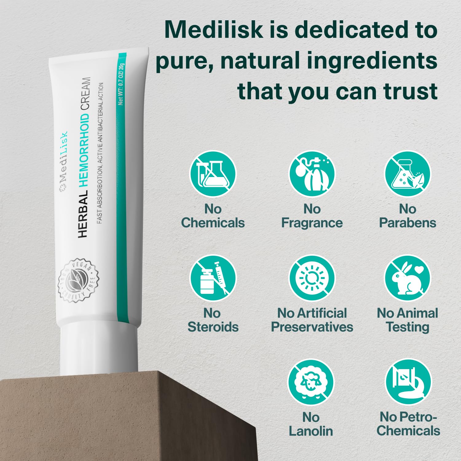 MediLisk Herbal Hemorrhoid Cream – Hemorrhoid Treatment – Fast Acting Formula for Supporting with Itching & Burning – Non-Steroidal Natural Formula – 0.7 oz – Pack of 1 - Maple Wellness Supplements