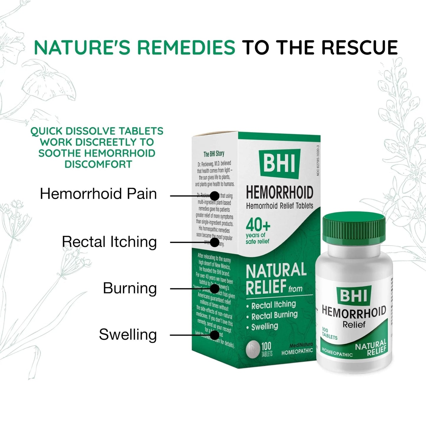 MediNatura BHI Hemorrhoid Relief - Natural Hemorrhoid Treatment for Relieving Rectal Itching - Daily Support - Chewable & Easy-to-Use Tablets - Plant-Based - 100 Count - Maple Wellness Supplements