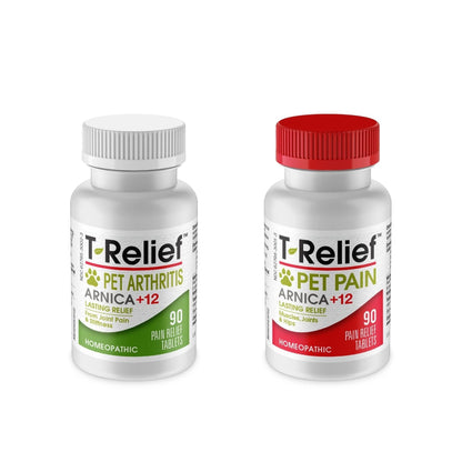 MediNatura Plant-Powered Pet Pain Relief Bundle T-Relief Pet Pain Tablets (90) + T-Relief Pet Arthritis (90) 12 Plant-Based Homeopathic Pain Relievers with Arnica - Support for Muscles, Joints + HIPS - Maple Wellness Supplements