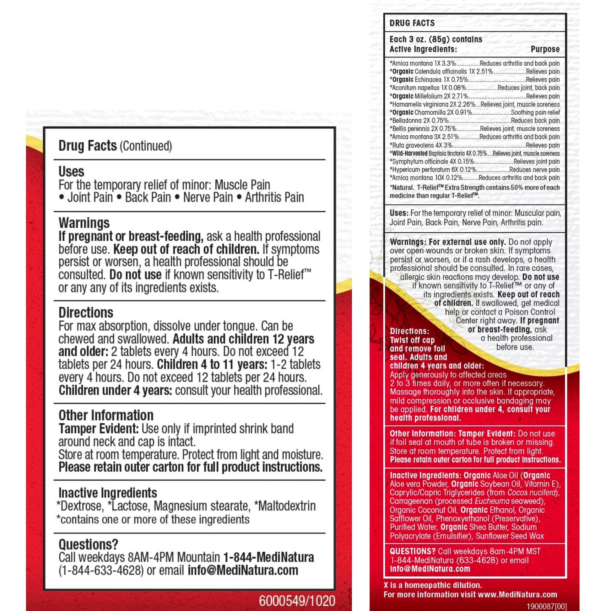 MediNatura T-Relief Extra Strength Pain Relief Arnica +12 Plant-Based Pain Relievers 100ct Tablets T-Relief Extra Strength Pain Relief 3oz Cream Bundle - Maple Wellness Supplements