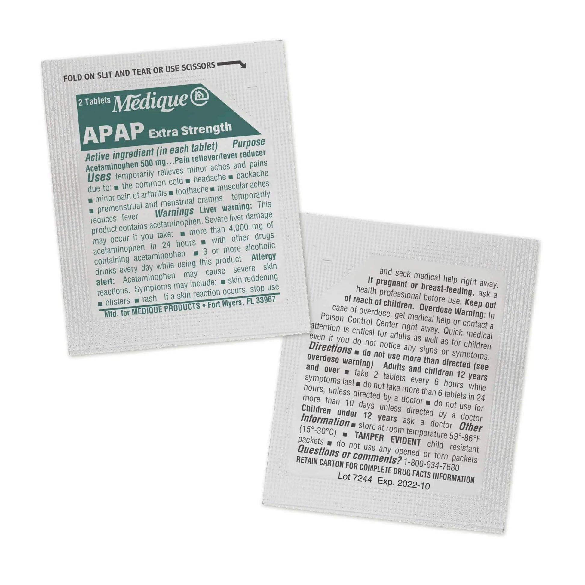 Medique @ Home 70433 Extra Strength APAP Tablets, Non-Aspirin, 50 Packets (2 Tablets per Packet) Total-100 Count - Maple Wellness Supplements