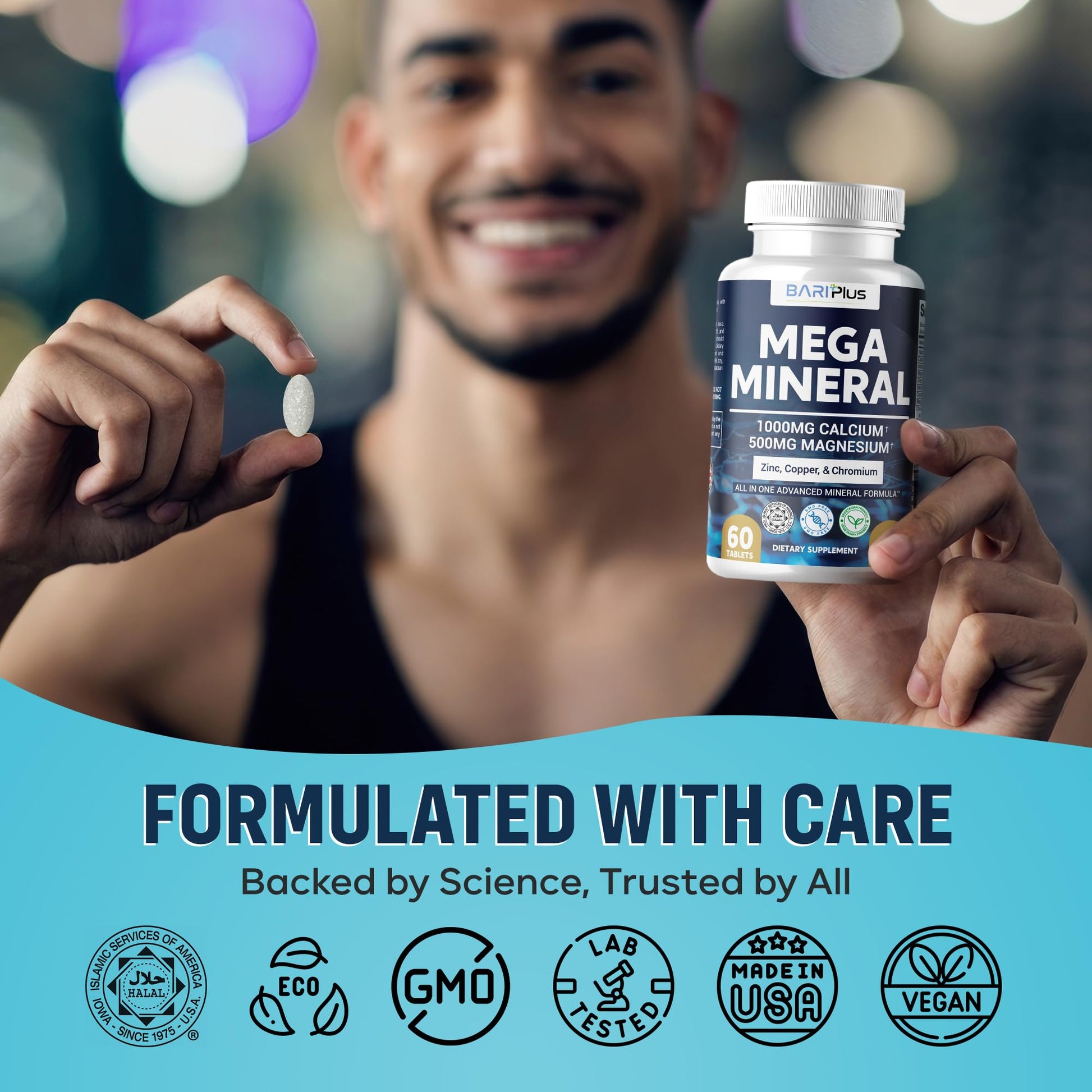 Mega Mineral – Complete Complex with Vitamin D, Calcium, Magnesium, Zinc, Potassium, Boron, Selenium, Chromium & Trace Minerals – Iron-Free – USA Made – 60 Tablets - Maple Wellness Supplements