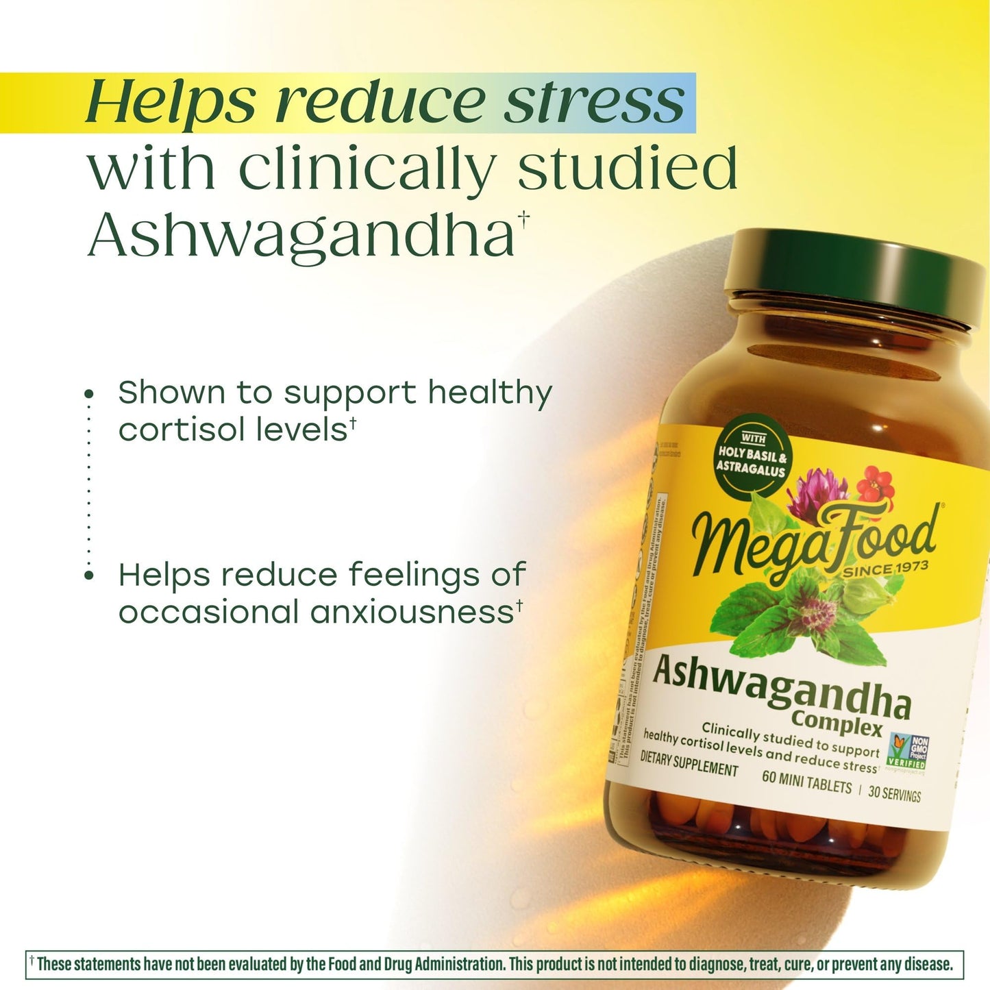 MegaFood Ashwagandha Complex (Formerly Stress Protect) - Ashwagandha Supplements Astragalus Root & Holy Basil - Vegetarian, Gluten Free, Cortisol Supplement - 60 Mini Tablets, 30 Servings - Maple Wellness Supplements