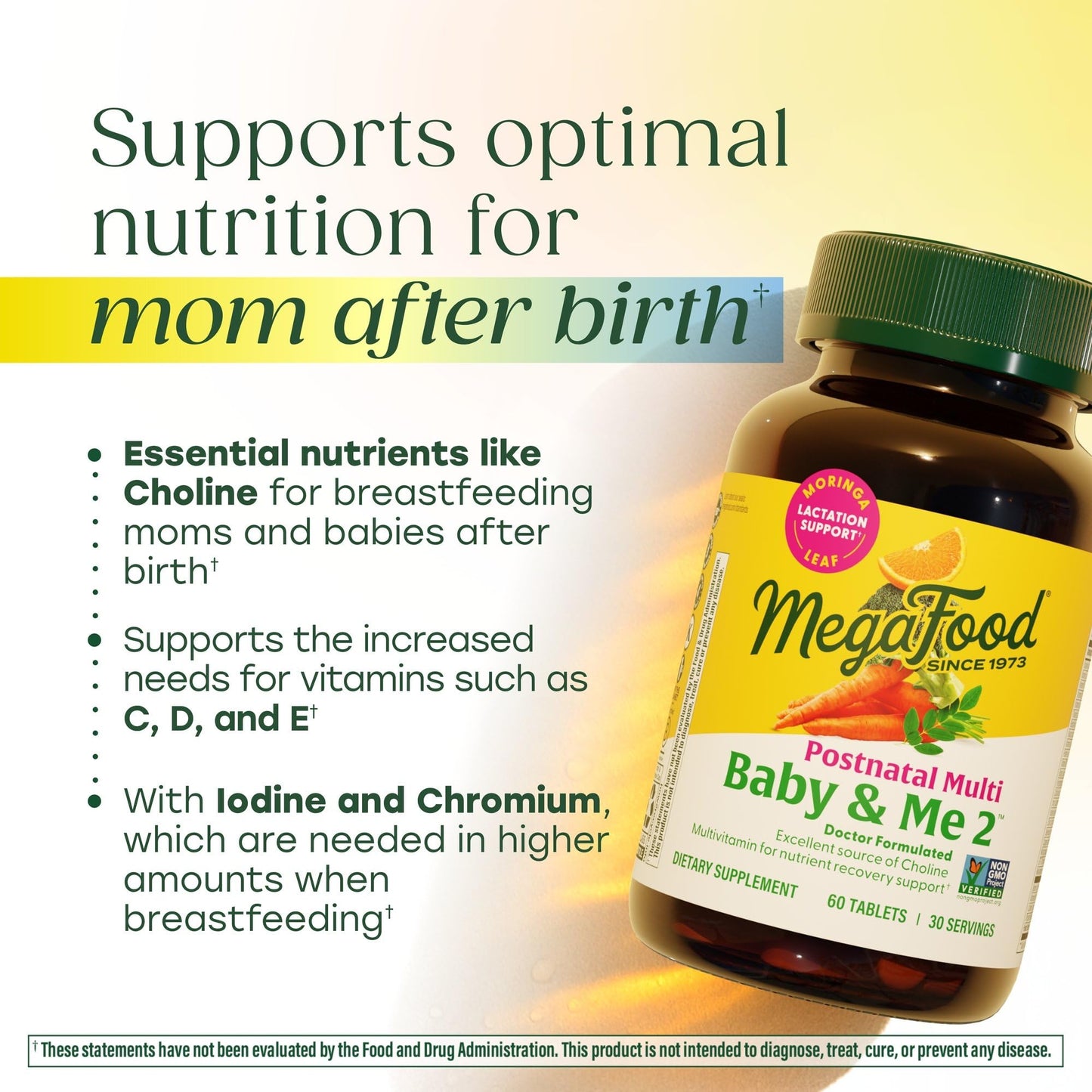 MegaFood Baby & Me 2 Postnatal Vitamins for Women Breastfeeding with Folate (Folic Acid Natural Form), Choline, Iodine, Vitamin D - Maple Wellness Supplements