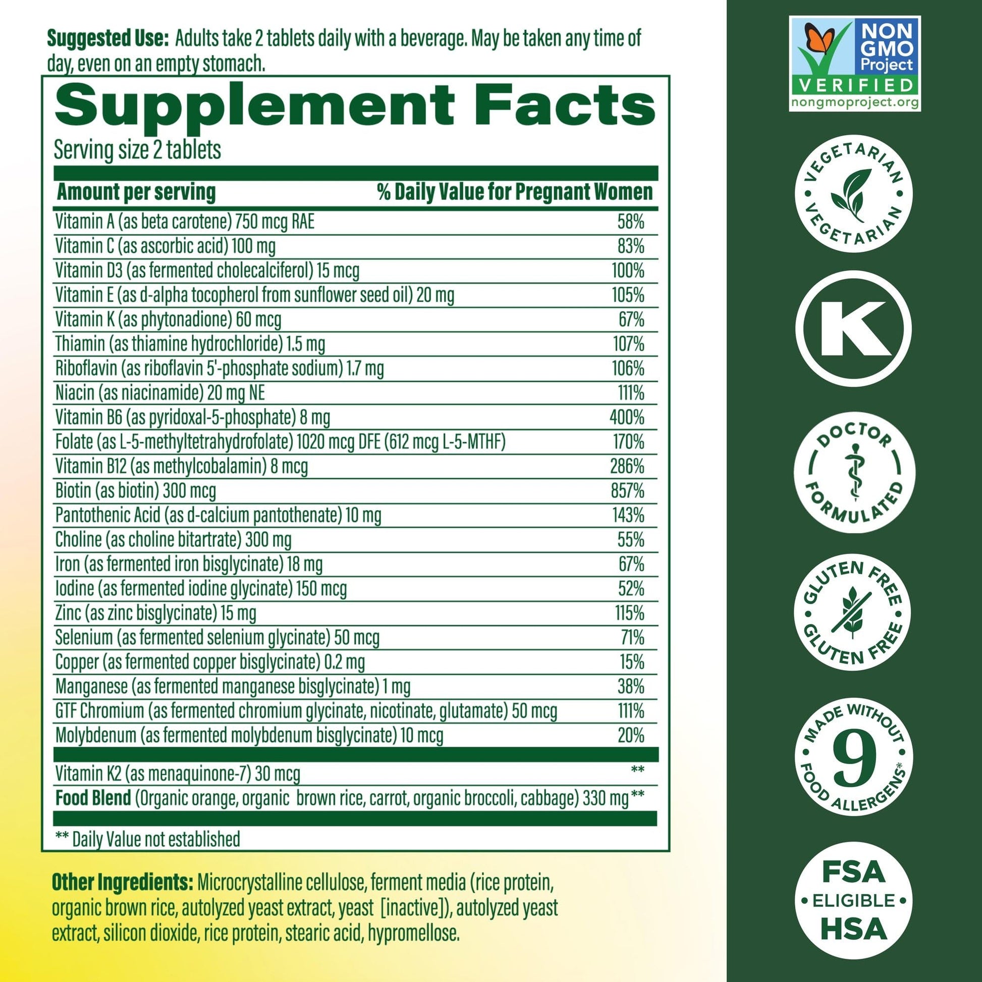MegaFood Baby & Me 2 Prenatal Vitamin and Minerals - Vitamins for Women - with Folate (Folic Acid Natural Form), Choline, Iron, Iodine, and Vitamin C - Maple Wellness Supplements