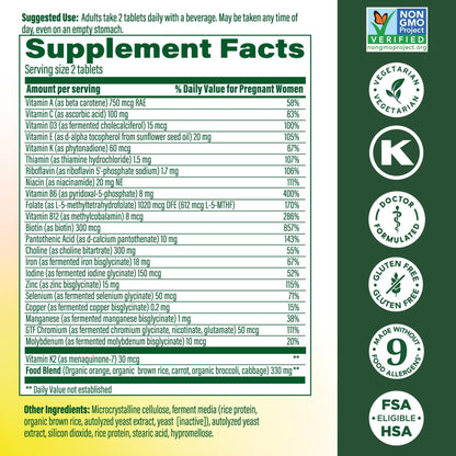 MegaFood Baby & Me 2 Prenatal Vitamin and Minerals - Vitamins for Women - with Folate (Folic Acid Natural Form), Choline, Iron, Iodine, and Vitamin C - Maple Wellness Supplements