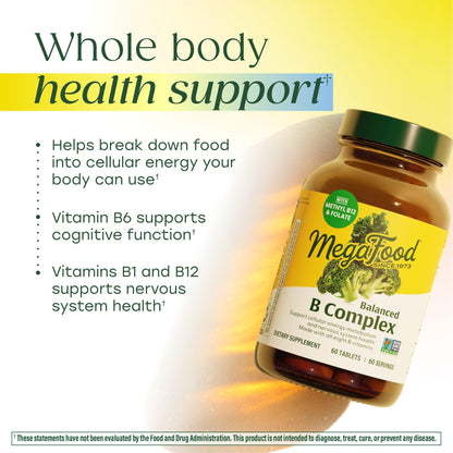 MegaFood Balanced B Complex - B Complex Vitamin Supplement - 8 B Vitamins Including Vitamin B6, Vitamin B12, Folate, Biotin & More - Supports Cellular Energy Production - Maple Wellness Supplements