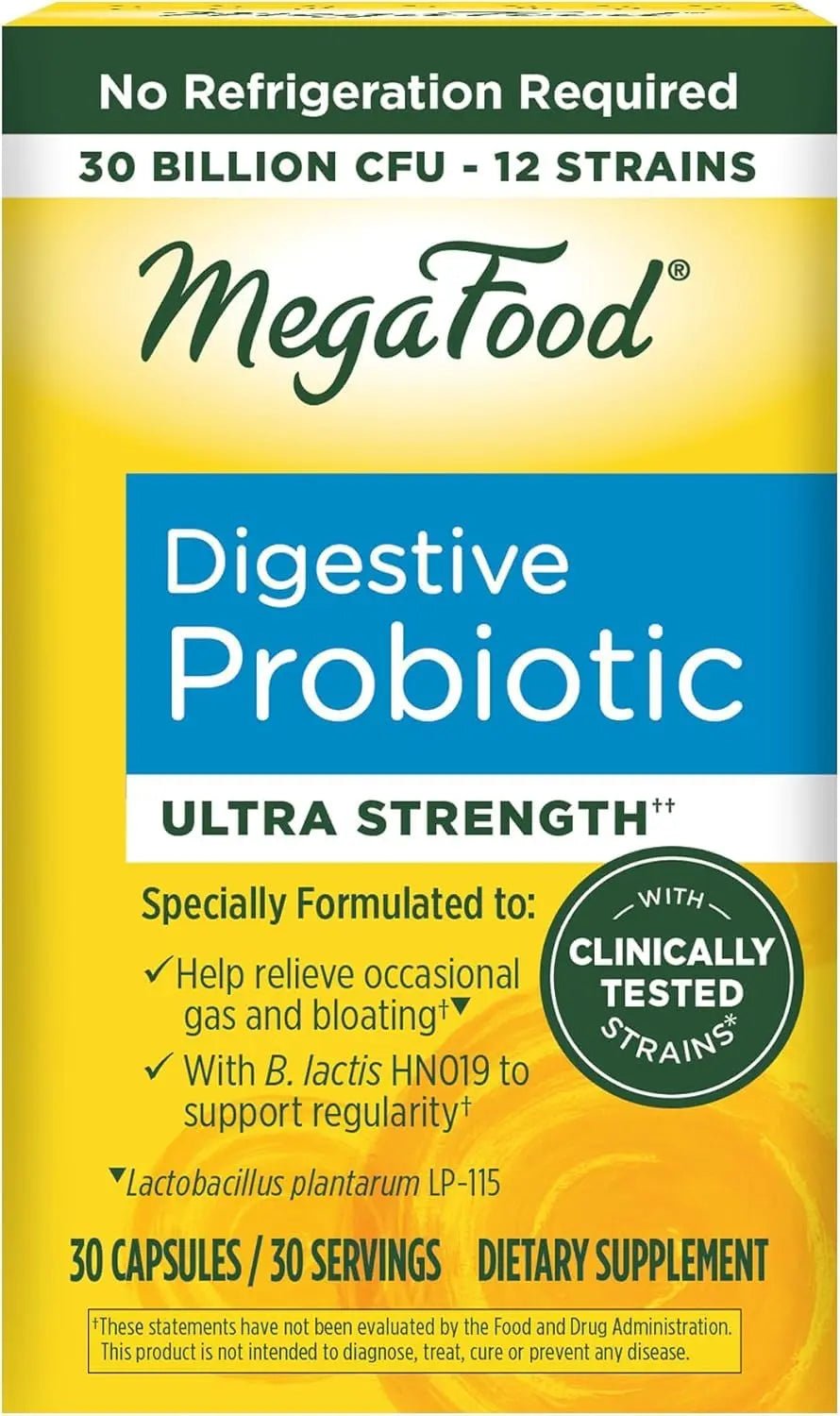 MegaFood Digestive Probiotic - 12 Strain Vegetarian Probiotics for Women & Men, 30 Billion CFUs, Support Gut Health, Probiotics for Digestive Health Help Relieve Occasional Gas & Bloating, 30 Capsules - Maple Wellness Supplements