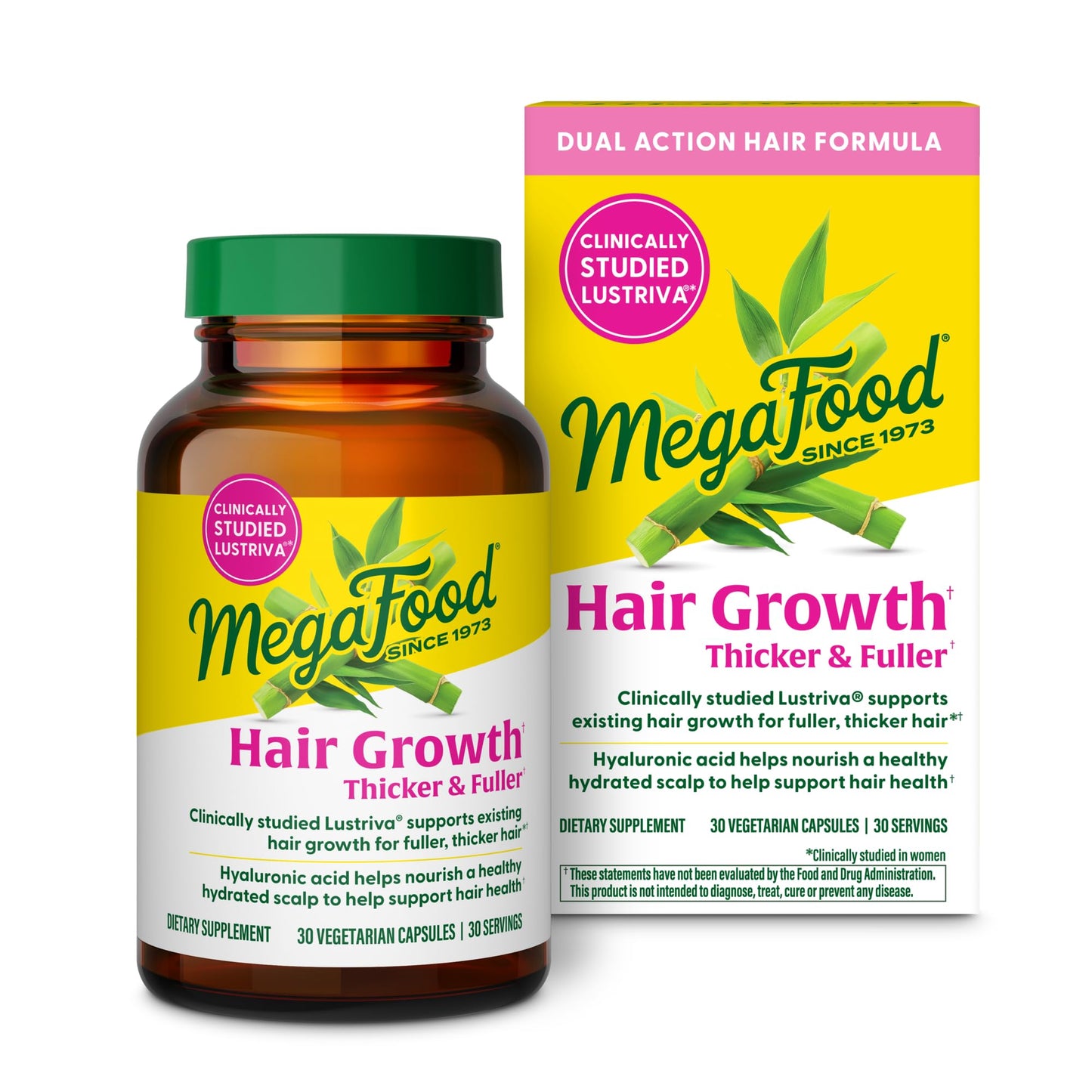 MegaFood Hair Growth – Clinically Studied Lustriva & Hyaluronic Acid - Biotin 10000mcg, Thicker & Fuller Existing Hair Growth Vitamins - 30 Vegetarian Capsules, 30 Servings - Maple Wellness Supplements