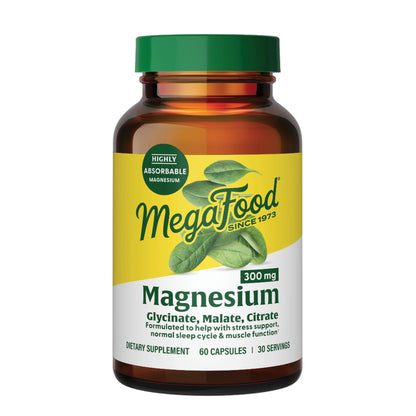 MegaFood Magnesium Glycinate, Citrate, Malate 300mg Supplement - Highly Absorbable Blend to Support Heart, Nerve Health & Relaxation, Triple Magnesium Complex Supplement, 60 Capsules (30 Servings) - Maple Wellness Supplements