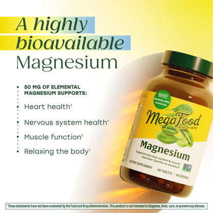 Megafood Magnesium Supplement with Fermented Magnesium Glycinate - Chelated - Supports Heart & Nervous System - Vegan Gluten-Free Non-GMO Kosher - Made Without 9 Food Allergens - 90 Tablets - Maple Wellness Supplements