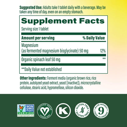 Megafood Magnesium Supplement with Fermented Magnesium Glycinate - Chelated - Supports Heart & Nervous System - Vegan Gluten-Free Non-GMO Kosher - Made Without 9 Food Allergens - 90 Tablets - Maple Wellness Supplements