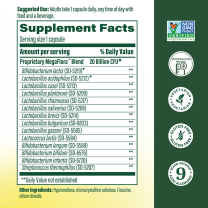 MegaFood MegaFlora Probiotic - Probiotics for Women Digestive Health - Immune Support Supplement - 20 Billion CFU - 14 Strains - Non-GMO - Maple Wellness Supplements