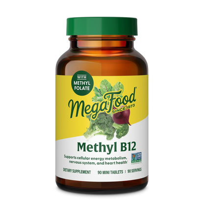 MegaFood Methyl B12 - Vegan - Includes Methyl Folate, Vitamin B12 & B6 - Supports Cellular Energy Production, Nervous System Health - Maple Wellness Supplements