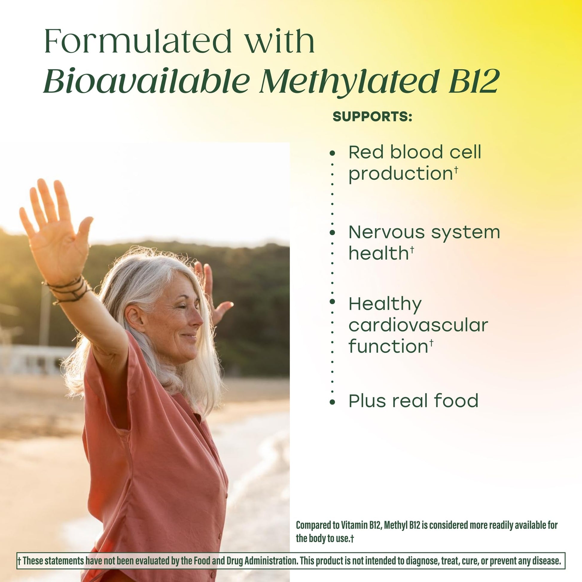 MegaFood Methyl B12 - Vegan - Includes Methyl Folate, Vitamin B12 & B6 - Supports Cellular Energy Production, Nervous System Health - Maple Wellness Supplements