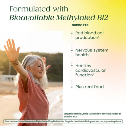 MegaFood Methyl B12 - Vegan - Includes Methyl Folate, Vitamin B12 & B6 - Supports Cellular Energy Production, Nervous System Health - Maple Wellness Supplements