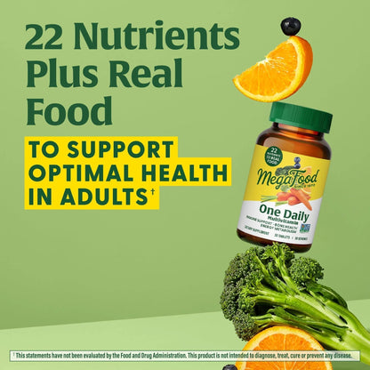 MegaFood One Daily Multivitamin for Women and Men, Immune Support Supplement with Real Food, Vitamin C & Vitamin B, Bone Health, Cellular Energy Metabolism, Vegetarian - Maple Wellness Supplements