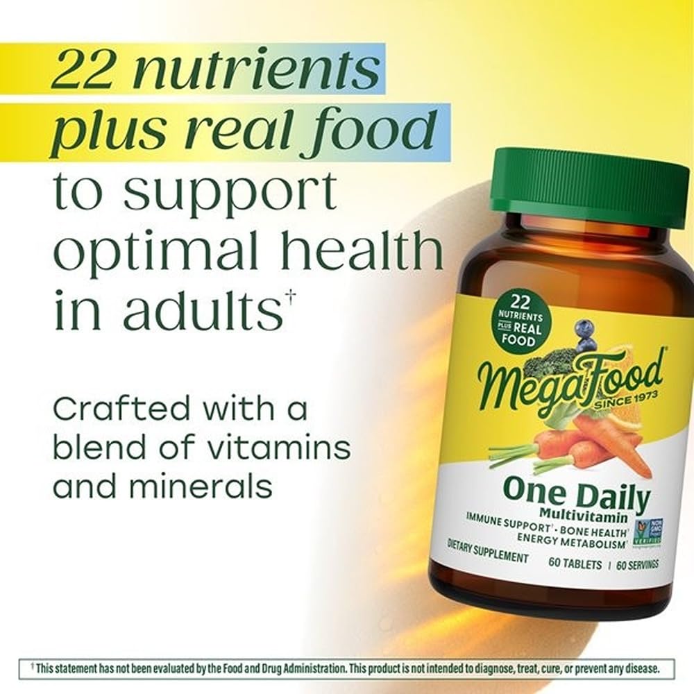MegaFood One Daily Multivitamin for Women and Men, Immune Support Supplement with Real Food, Vitamin C & Vitamin B, Bone Health, Cellular Energy Metabolism, Vegetarian, Non-GMO, 90 Tablets - Maple Wellness Supplements