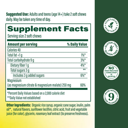 MegaFood Relax + Calm Magnesium Complex with Magnesium Citrate & Malate for Heart Health, Muscle Tension & More – Doctor Formulated - Vegetarian – Grape Flavor - 30 Soft Chews (15 Servings) - Maple Wellness Supplements
