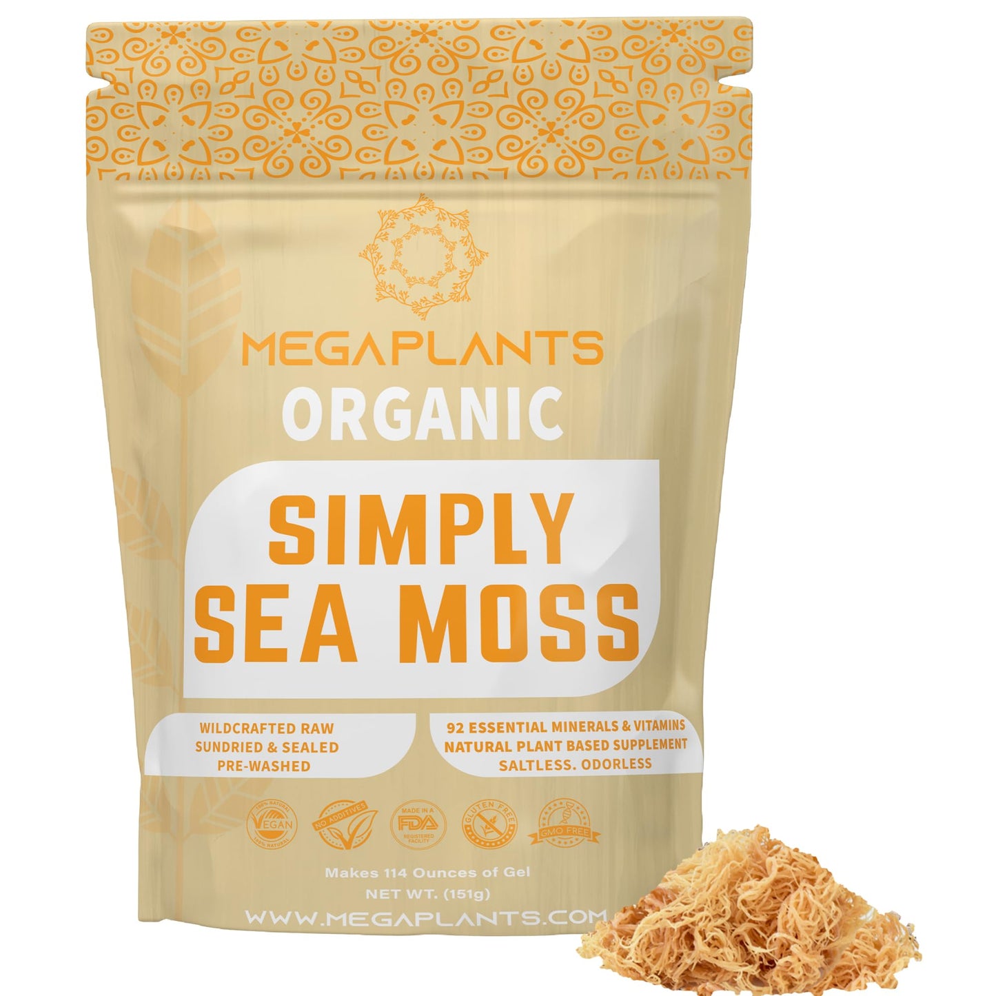 MEGAPLANTS Organic Sea Moss | Makes 228 Servings of Seamoss Gel | Pre-Washed - Maple Wellness Supplements