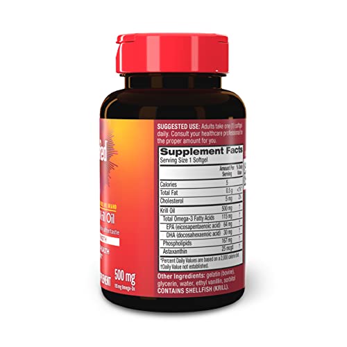 MegaRed Antarctic Krill Oil 500mg Omega 3 Fatty Acid Supplement, Extra Strength EPA & DHA Krill Oil Softgels (90cnt Box), Astaxanthin - Maple Wellness Supplements