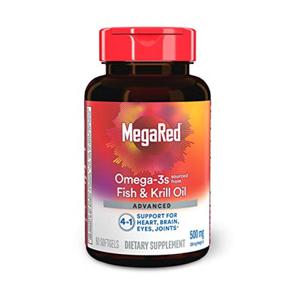 Megared Omega-3 Fish Oil + High Absorption Krill Oil 500mg Softgels, MegaRed Advanced 4in1 (80 count in a bottle) Concentrated Omega-3 Fish - Maple Wellness Supplements