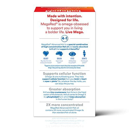 Megared Omega-3 Fish Oil + High Absorption Krill Oil 500mg Softgels, MegaRed Advanced 4in1 (80 count in a bottle) Concentrated Omega-3 Fish - Maple Wellness Supplements