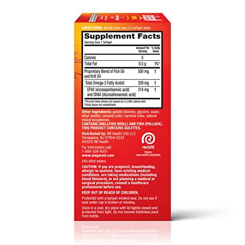 Megared Omega-3 Fish Oil + High Absorption Krill Oil 500mg Softgels, MegaRed Advanced 4in1 (80 count in a bottle) Concentrated Omega-3 Fish - Maple Wellness Supplements