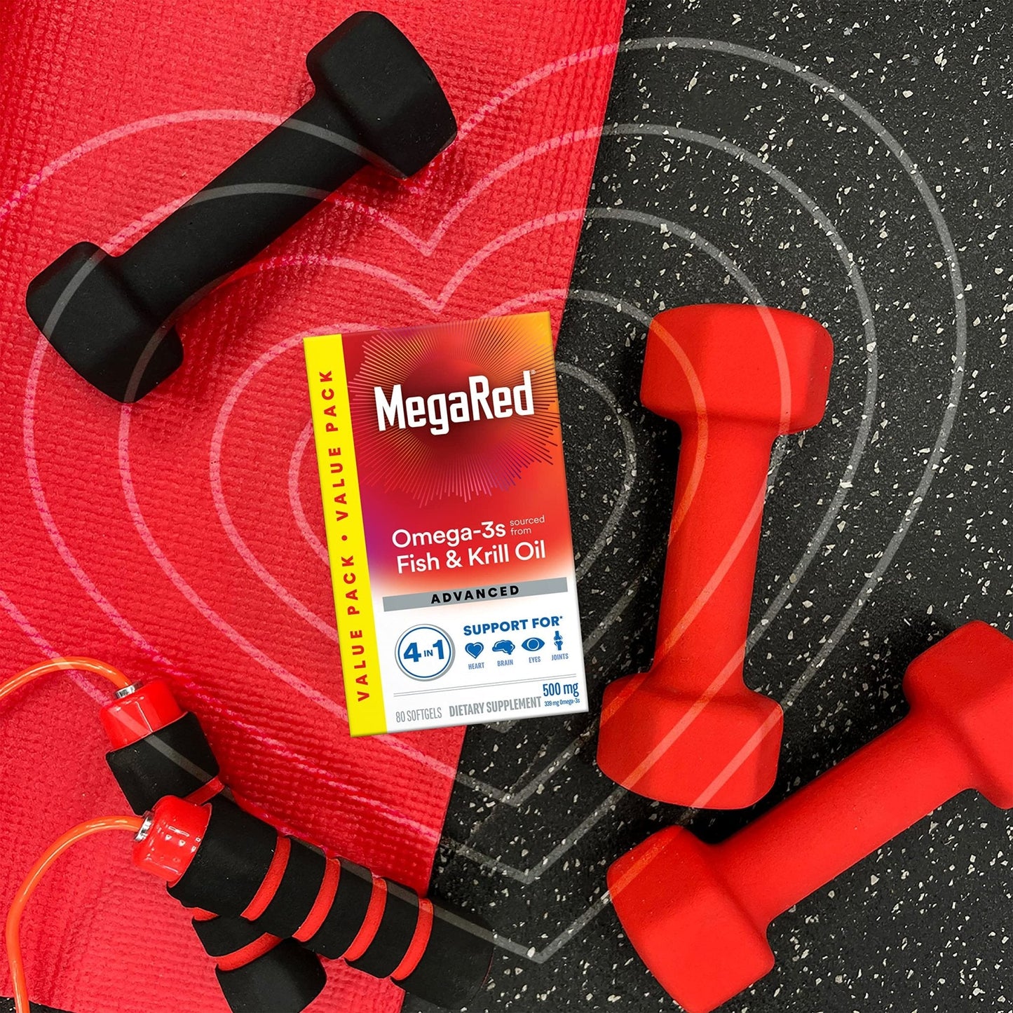 Megared Omega-3 Fish Oil + High Absorption Krill Oil 500mg Softgels, MegaRed Advanced 4in1 (80 count in a bottle) Concentrated Omega-3 Fish - Maple Wellness Supplements