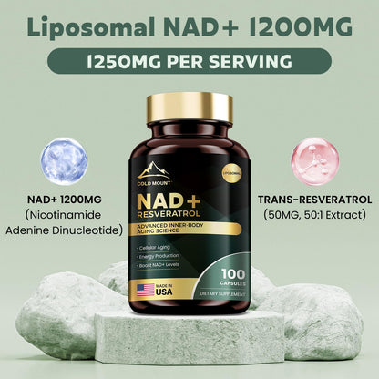 MEGNETA Liposomal NAD+ Supplement 1200mg with Trans Resveratrol - Boost NAD+ Levels, Energy & Anti-Aging Support - Vegan, 100 Capsules - Maple Wellness Supplements