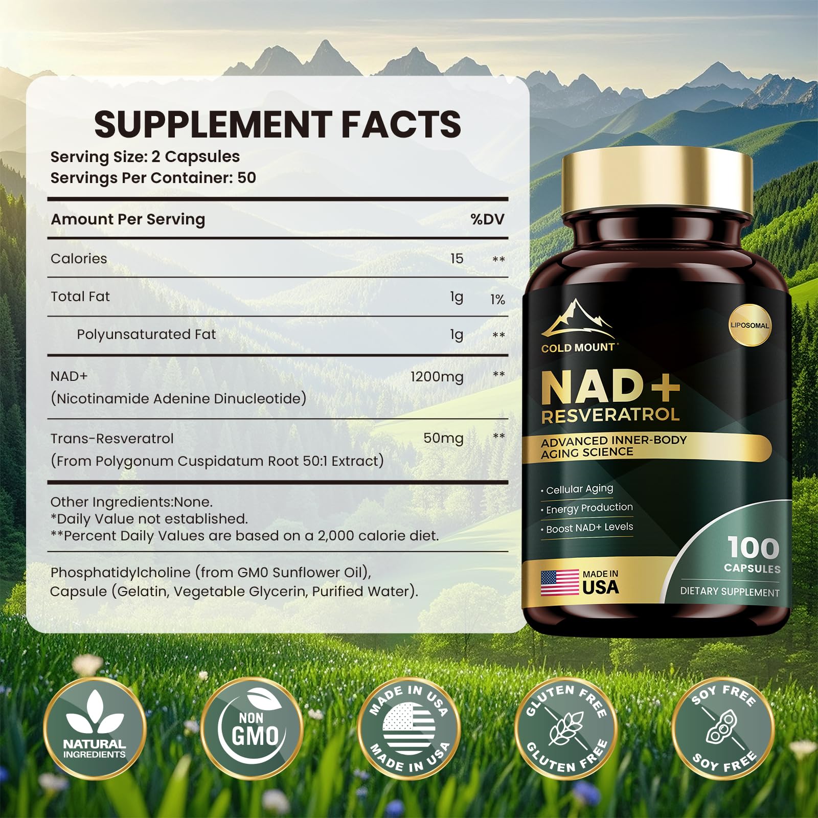 MEGNETA Liposomal NAD+ Supplement 1200mg with Trans Resveratrol - Boost NAD+ Levels, Energy & Anti-Aging Support - Vegan, 100 Capsules - Maple Wellness Supplements