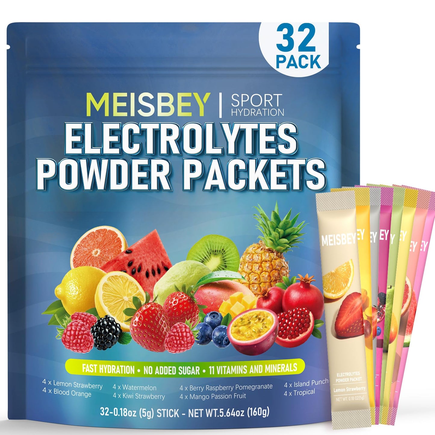 Meisbey Electrolyte Powder Packets – 32 Sticks Sugar Free Hydration Packets, Liquid Daily IV Electrolyte Hydration Powdered Drink Mix with Vitamins & Minerals, Keto Friendly, Vegan, Non-GMO - Maple Wellness Supplements