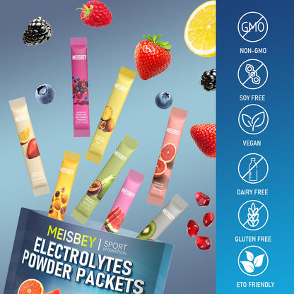 Meisbey Electrolyte Powder Packets – 32 Sticks Sugar Free Hydration Packets, Liquid Daily IV Electrolyte Hydration Powdered Drink Mix with Vitamins & Minerals, Keto Friendly, Vegan, Non-GMO - Maple Wellness Supplements