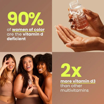 Mela Daily Essentials Multivitamin for Melanated Women - High-Dose Vitamin D3 and B12, Probiotics, Lion's Mane, Ceylon Cinnamon - Maple Wellness Supplements