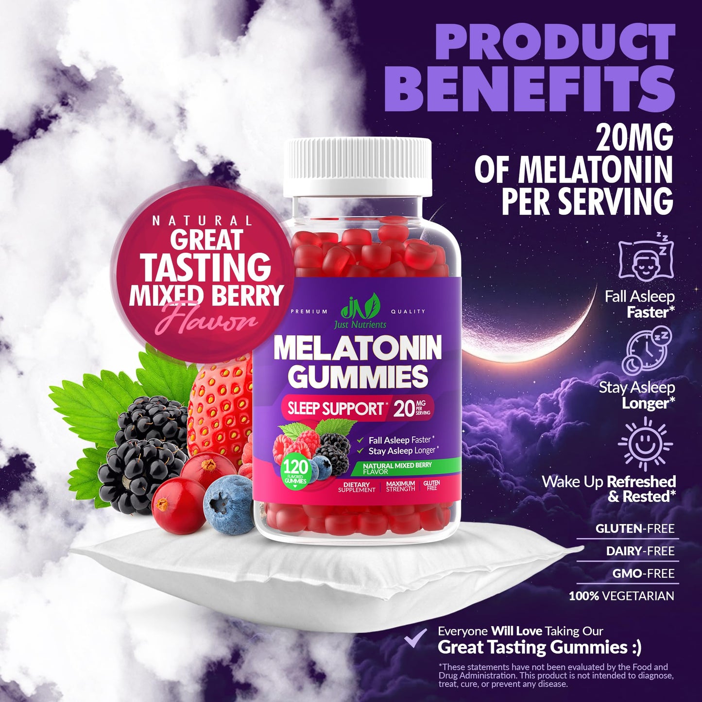 Melatonin 20mg Gummies (120 Count) - Maximum Strength Sleep Support for Adults with 10mg of Melatonin Per Gummy - Gluten-Free, Non-GMO, Vegetarian - Maple Wellness Supplements