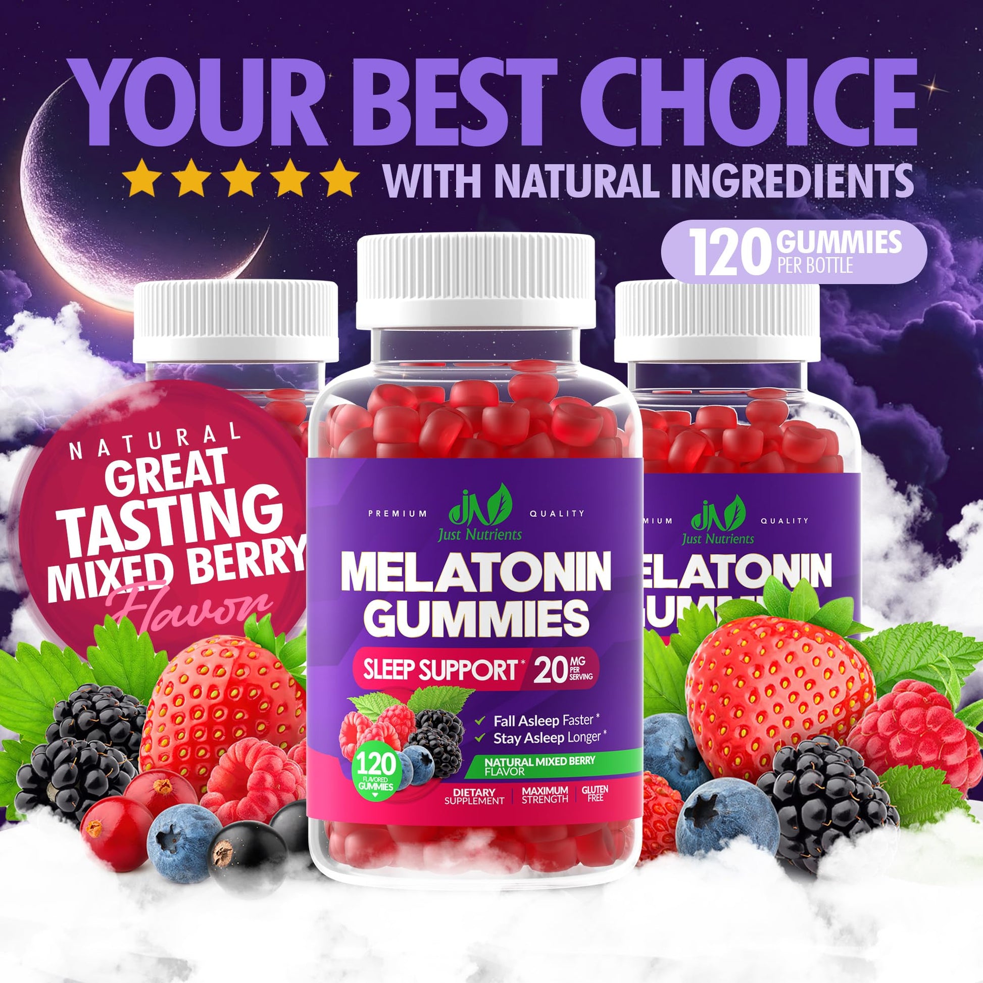 Melatonin 20mg Gummies (120 Count) - Maximum Strength Sleep Support for Adults with 10mg of Melatonin Per Gummy - Gluten-Free, Non-GMO, Vegetarian - Maple Wellness Supplements