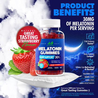 Melatonin 30mg Gummies for Adults (60 Servings) - Maximum Strength Sleep Support with 30mg of Melatonin Per Gummy - Gluten-Free, Sugar-Free, Non-GMO, 100% Vegetarian, - Maple Wellness Supplements