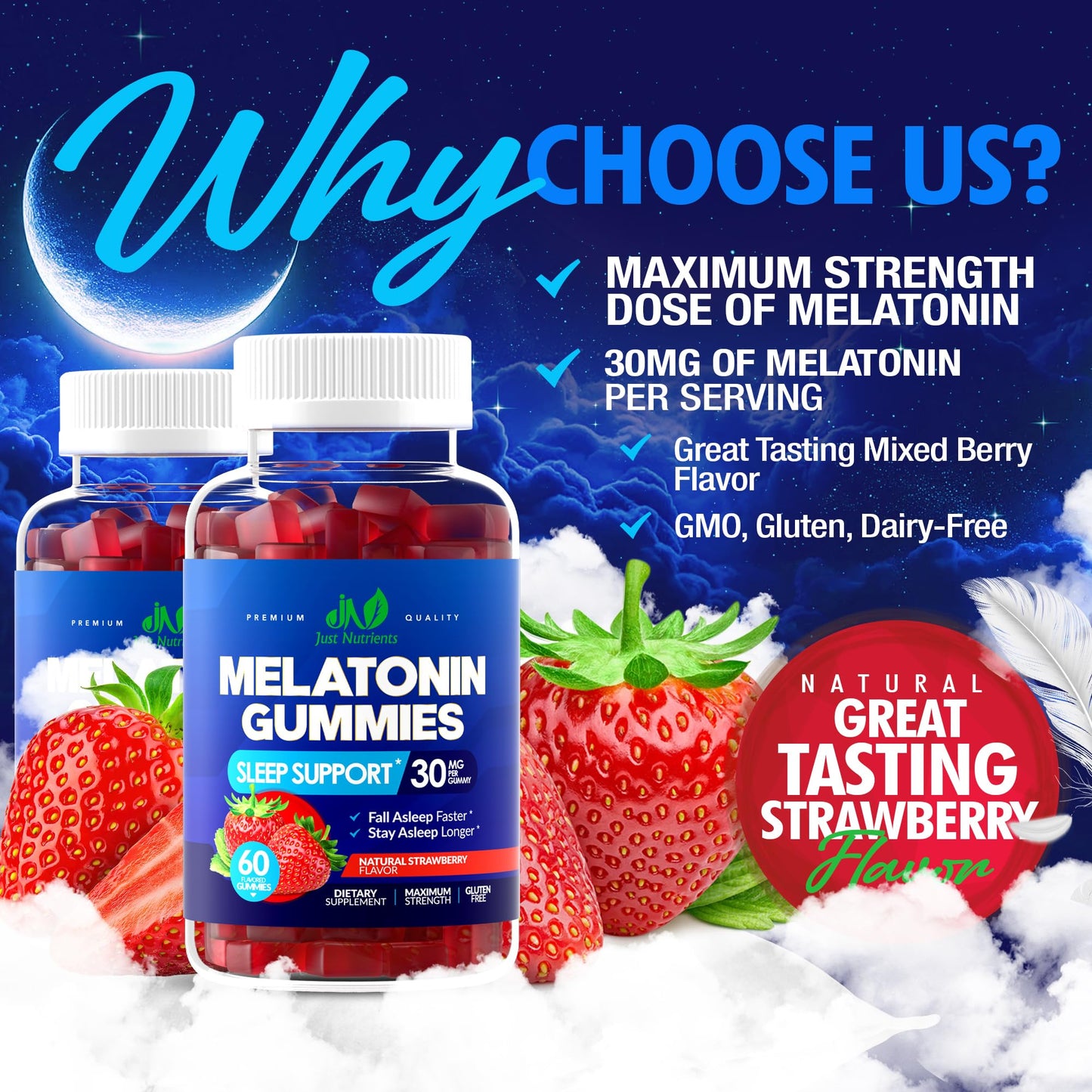 Melatonin 30mg Gummies for Adults (60 Servings) - Maximum Strength Sleep Support with 30mg of Melatonin Per Gummy - Gluten-Free, Sugar-Free, Non-GMO, 100% Vegetarian, - Maple Wellness Supplements