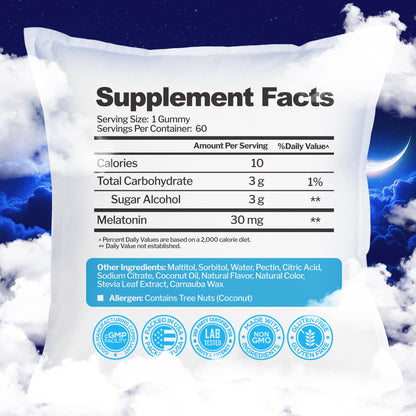 Melatonin 30mg Gummies for Adults (60 Servings) - Maximum Strength Sleep Support with 30mg of Melatonin Per Gummy - Gluten-Free, Sugar-Free, Non-GMO, 100% Vegetarian, - Maple Wellness Supplements