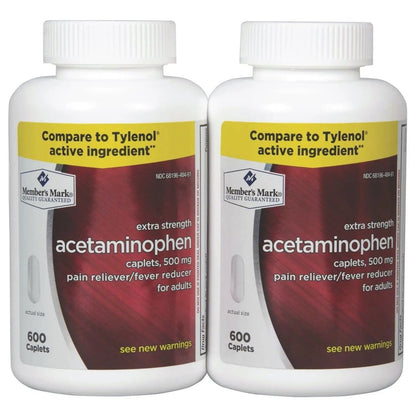 Members Mark Acetaminophen, 1200 Caplets, Pain Reliever, 500 mg - Maple Wellness Supplements