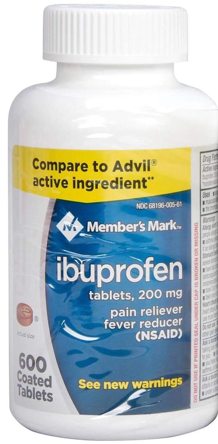 Member's Mark Ibuprofen Coated Tablets 200mg Pain Reliever Fever Reducer, 1 Bottle, 600 Tablets - Maple Wellness Supplements