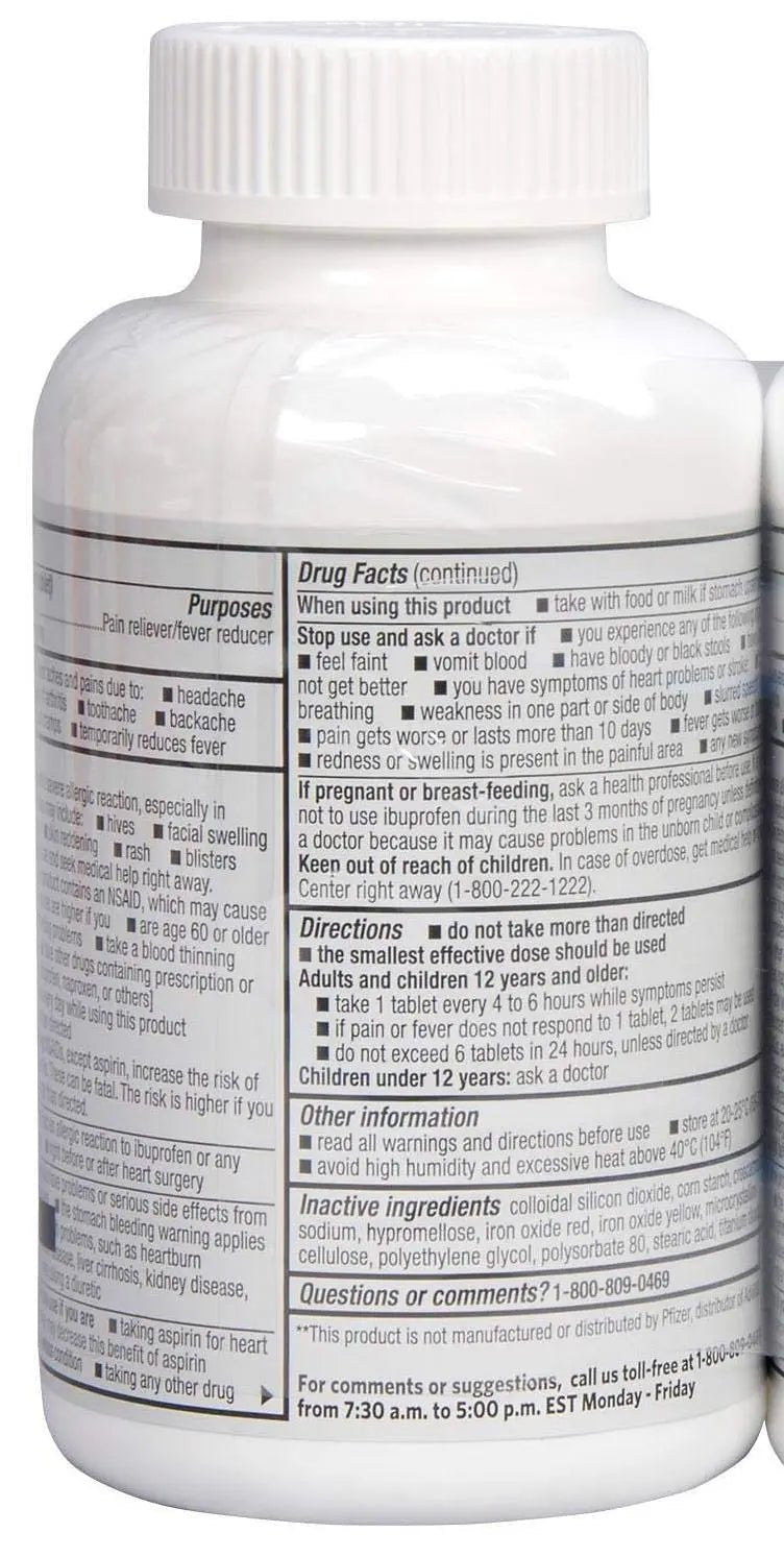 Member's Mark Ibuprofen Coated Tablets 200mg Pain Reliever Fever Reducer, 1 Bottle, 600 Tablets - Maple Wellness Supplements
