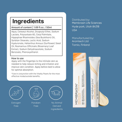 Membrasin Vaginal Moisture Cream with Hyaluronic Acid, Relieves Vaginal Dryness, Itching and Burning, Menopause Support, Hormone Free, Plant Based Formula with Omega 3 6 7 9 and Vitamin E, 50 ml - Maple Wellness Supplements