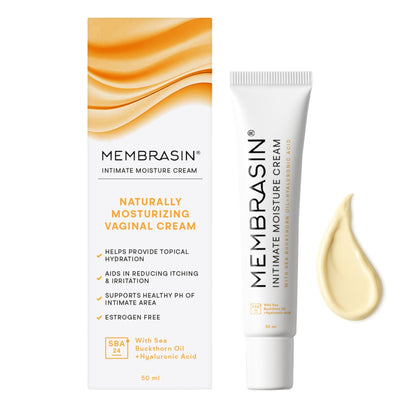 Membrasin Vaginal Moisture Cream with Hyaluronic Acid, Relieves Vaginal Dryness, Itching and Burning, Menopause Support, Hormone Free, Plant Based Formula with Omega 3 6 7 9 and Vitamin E, 50 ml - Maple Wellness Supplements