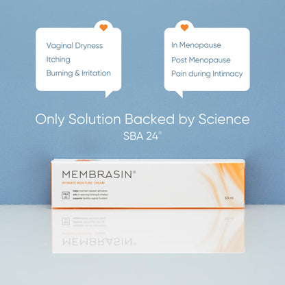 Membrasin Vaginal Moisture Cream with Hyaluronic Acid, Relieves Vaginal Dryness, Itching and Burning, Menopause Support, Hormone Free, Plant Based Formula with Omega 3 6 7 9 and Vitamin E, 50 ml - Maple Wellness Supplements