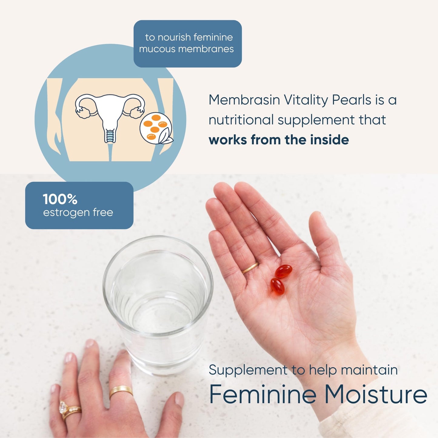 Membrasin Vaginal Moisture Support Vitality Pearls, Menopause Supplement for Vaginal Dryness & Itch, Estrogen-Free Supplement, 100% Natural Formula, Made with Sea Buckthorn Oil, 30 Oral Softgels - Maple Wellness Supplements