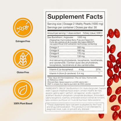 Membrasin Vaginal Moisture Support Vitality Pearls, Menopause Supplement for Vaginal Dryness & Itch, Estrogen-Free Supplement, 100% Natural Formula, Made with Sea Buckthorn Oil, 30 Oral Softgels - Maple Wellness Supplements