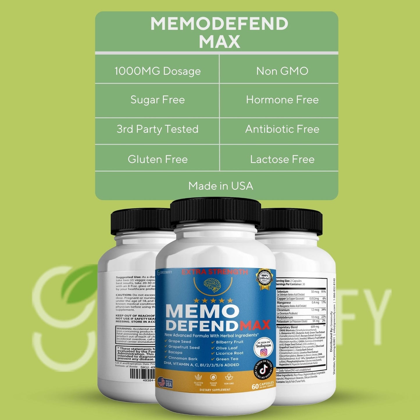Memo Defend Max Memory Support Supplement, 60 Capsules, with Vitamins A C D E B Complex, DHA, Bacopa, Grapefruit Seed (1) - Maple Wellness Supplements